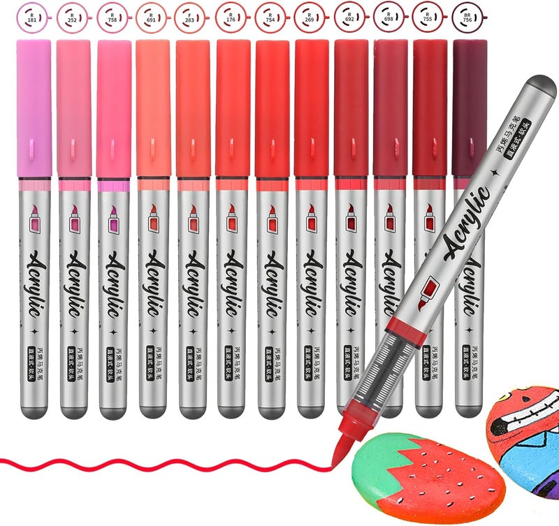 ZZWUAPT Red Acrylic Paint Pens,12 Color Paint Pen Markers,Brush Tip Paint Pens for Rock Painting Wood Glass Ceramic Canvas Stone DIY Crafts Making Art Supplies - Image 1